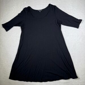 NWOT Eileen Fisher Black Scoop Neck Elbow Sleeve A-Line Tunic Top Womens Size M